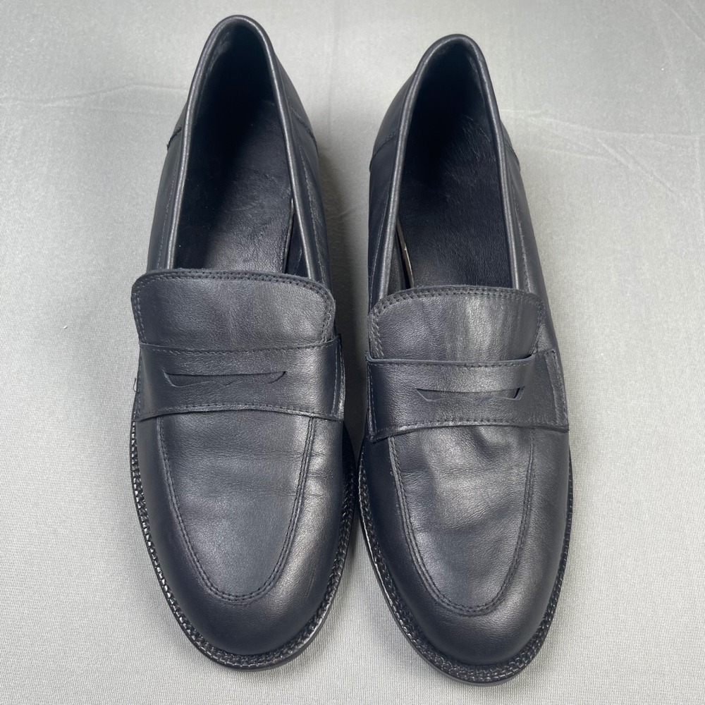 Black Leather Penny Loafers Mens Size 10 Dress Shoes Handmade Vero Cuoio Sole